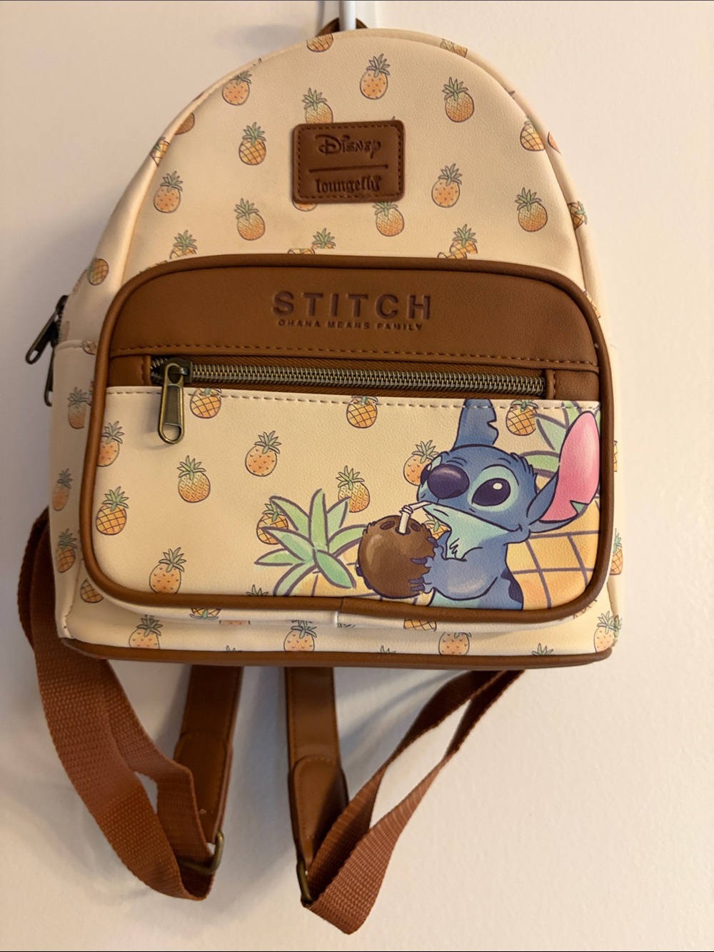 Disney Loungefly Stitch Pineapple Mini Backpack - Cream & Brown